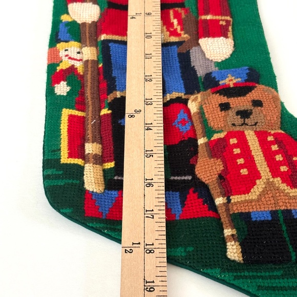 Vintage Needlepoint Wool Christmas Stocking Nutcracker Teddy Bear 3D Effect - Picture 7 of 10